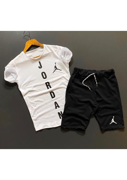 Büyük Beden Özel Tasarım Jordan Baskılı %100 Pamuk Ter Tutmayan Erkek T-Shırt Şort Takımı