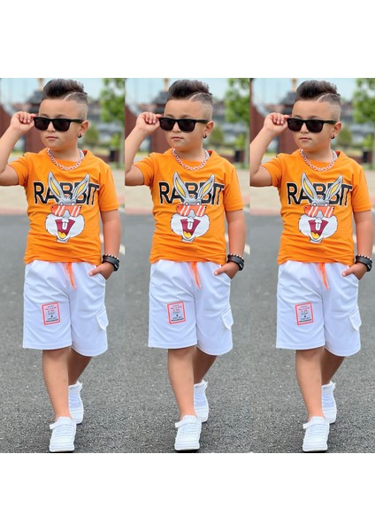 Bugs Bunny Baskılı Turuncu Ikili Yazlık Erkek Çocuk Takım 4-5-7-9-11 Yaş Pamuk