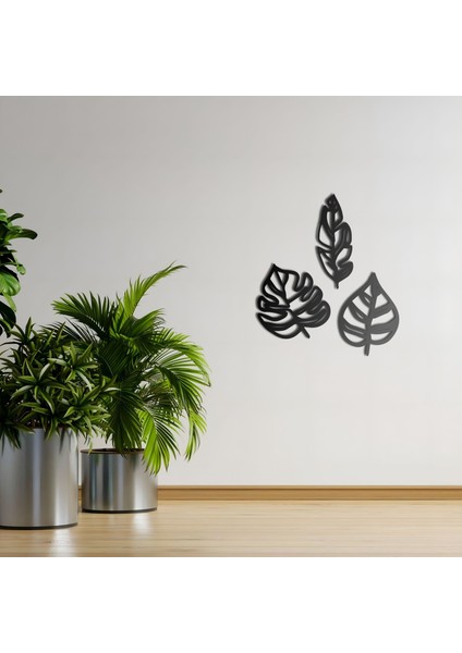 3 Lü Yaprak Desenli Metal Duvar Tablosu Dekoratif Ev ve Ofis Için Özel Tasarım