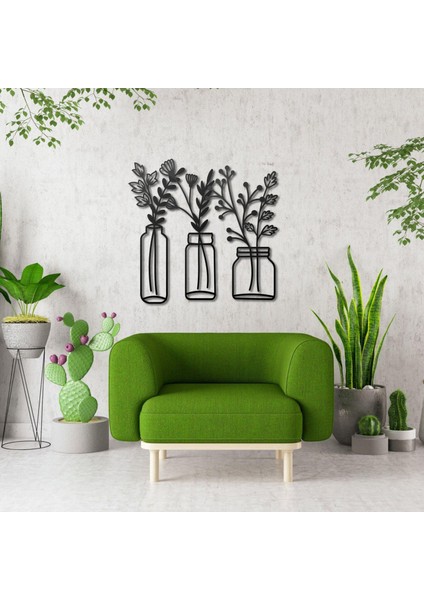3 Lü Kavanozda Bitki Desenli Metal Duvar Tablosu Dekoratif Ev ve Ofis Için Özel Tasarım
