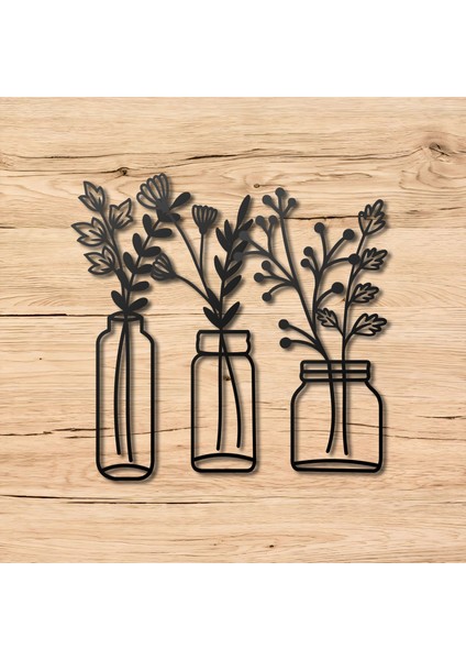 3 Lü Kavanozda Bitki Desenli Metal Duvar Tablosu Dekoratif Ev ve Ofis Için Özel Tasarım modelleri