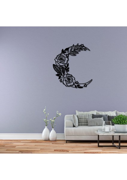 Çiçekli Hilal Desenli Metal Duvar Tablosu Dekoratif Ev ve Ofis Için Özel Tasarım