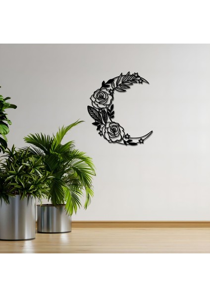 Çiçekli Hilal Desenli Metal Duvar Tablosu Dekoratif Ev ve Ofis Için Özel Tasarım fiyatları