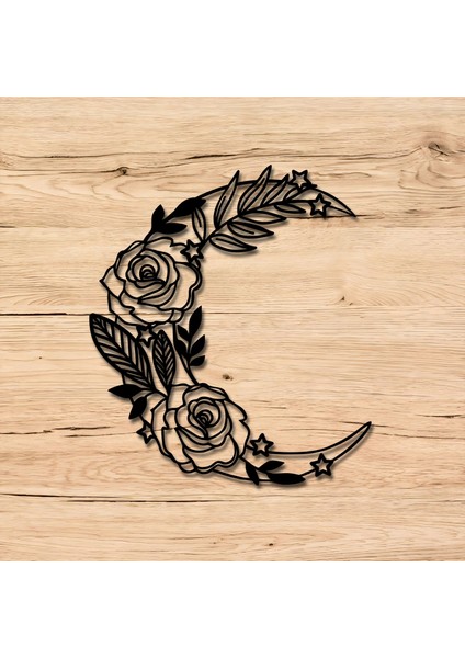 Çiçekli Hilal Desenli Metal Duvar Tablosu Dekoratif Ev ve Ofis Için Özel Tasarım modelleri