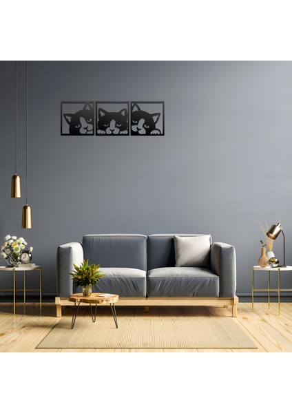 Metal 3 Parça Kedi Tasarımlı Ev ve Ofis Için Duvar Tablosu
