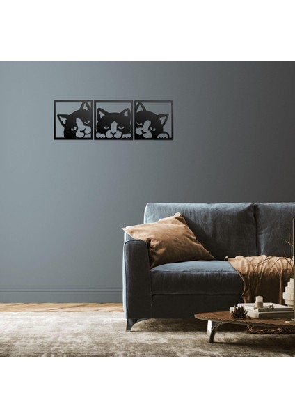 Metal 3 Parça Kedi Tasarımlı Ev ve Ofis Için Duvar Tablosu fiyatları