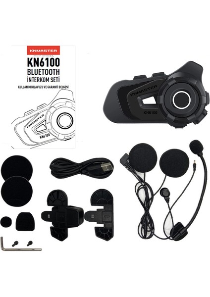 KN6100 Motosiklet Kask İnterkom Bluetooth Intercom Kulaklık Seti Gri