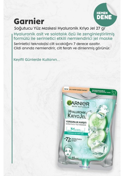 Soğutucu Yüz Maskesi Hyaluronik Kriyo Jel 27 gr fiyatları