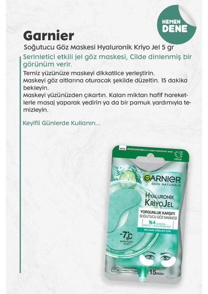 Soğutucu Göz Maskesi Hyaluronik Kriyo Jel 5 gr