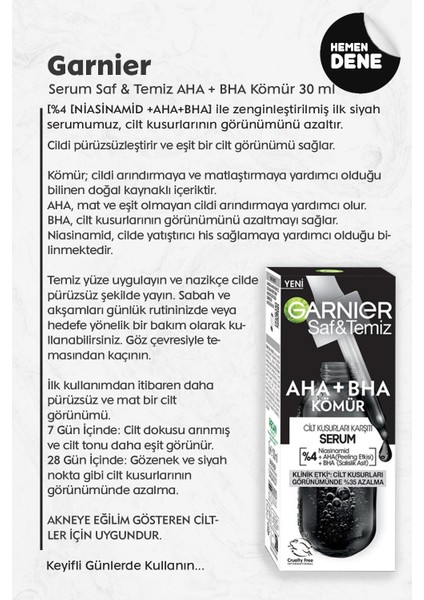 Serum Saf & Temiz Aha + Bha Kömür 30 ml