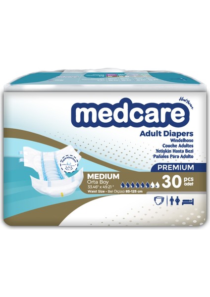 Yetişkin Hasta Bezi Medium Premium Özel Seri (Orta Boy) M 120 Adet