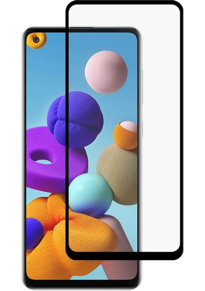 Samsung Galaxy A21S ile Uyumlu Şeffaf Ekranı Tam Kaplayan 5d Cam Kırılmaz Cam Ekran Koruyucu