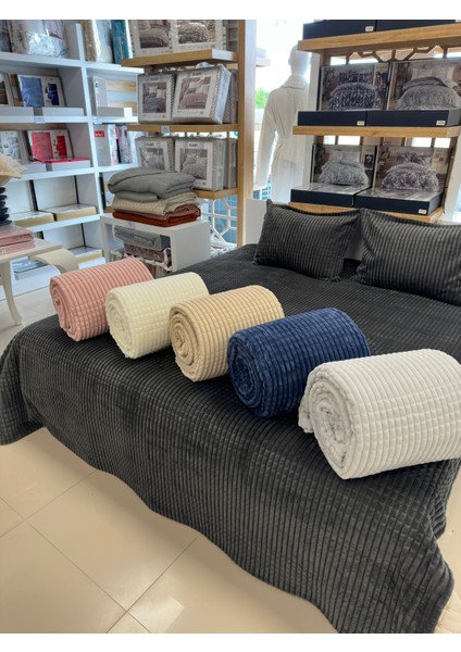 Merinos Modern Line 3 Parça Battaniye Seti - Açık Gri