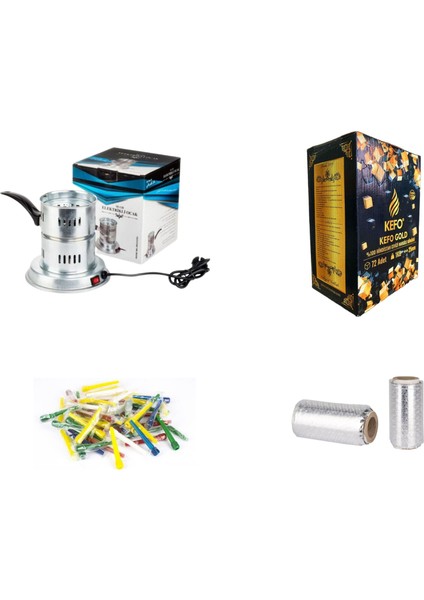 Patentli Galvaniz Elektrikli Ocak + Kefo Gold 1 kg Kömür + Sipsi + Rulo Folyo