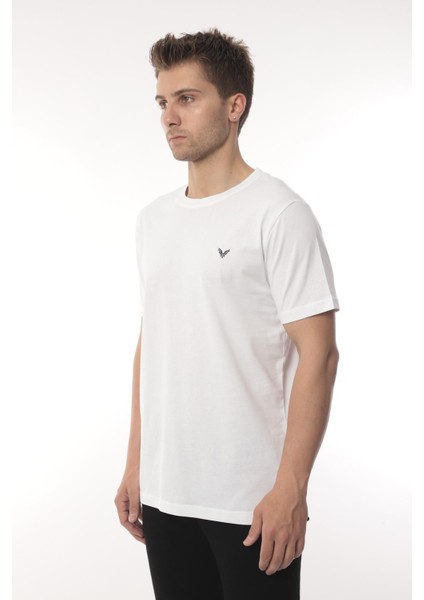 Slim Fit Kısa Kol Nakışlı %100 Pamuklu T-Shirt - Beyaz fiyatları