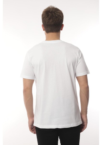 Slim Fit Kısa Kol Nakışlı %100 Pamuklu T-Shirt - Beyaz fırsatları