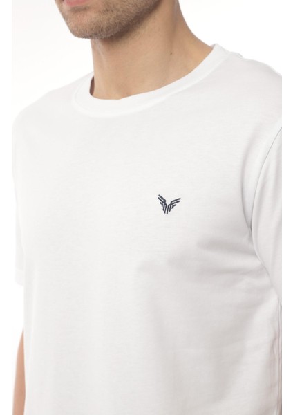 Slim Fit Kısa Kol Nakışlı %100 Pamuklu T-Shirt - Beyaz indirimleri