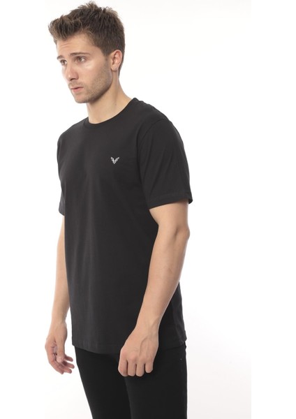 Slim Fit Kısa Kol Nakışlı %100 Pamuklu T-Shirt - Siyah fiyatları