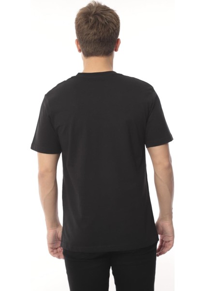 Slim Fit Kısa Kol Nakışlı %100 Pamuklu T-Shirt - Siyah fırsatları