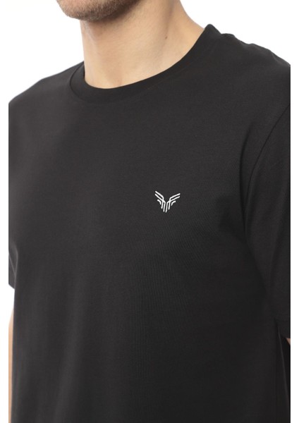Slim Fit Kısa Kol Nakışlı %100 Pamuklu T-Shirt - Siyah indirimleri