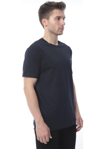 Slim Fit Kısa Kol Nakışlı %100 Pamuklu T-Shirt - Lacivert modelleri