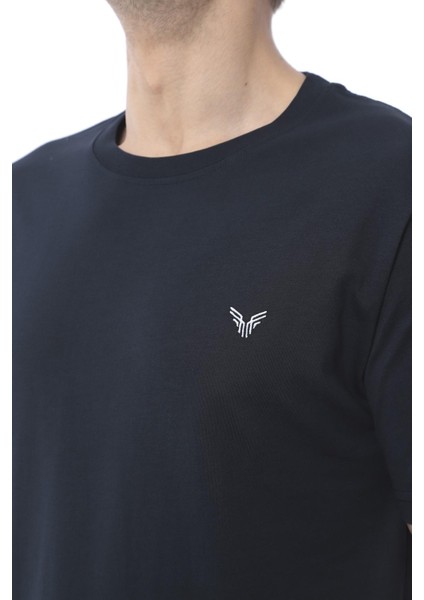 Slim Fit Kısa Kol Nakışlı %100 Pamuklu T-Shirt - Lacivert indirimleri