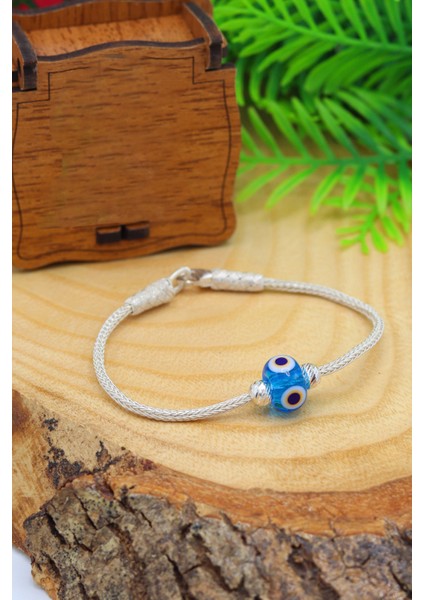 Nazar Boncuklu 1000 Ayar Kazaziye Gümüş Bileklik 201022313