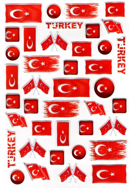 Sticker Kabartmalı A4 Boyutunda Stiker Defter, Planlayıcı Etiket, -(LIM086) - Türk Bayrağı Şekilli