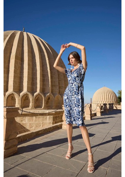 Yaprak Desenli Kısa Kollu Elbise indirimleri