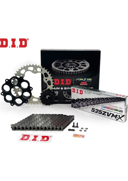 Zincir Dişli Seti Ducatı Panıgale (1299 Cc) (2015-2017) / Zincir : DID-525ZVM-X (ÇELIK)-104 / Dişli: Sunstar (15T-39T) / Ducatı / Panıgale / 1299CC / 2015-2016-2017