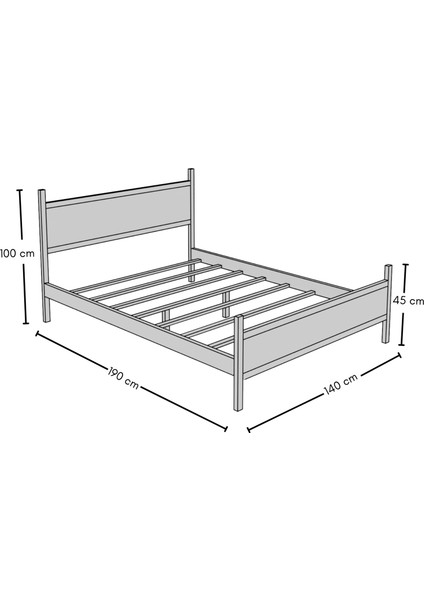 GM 305 MODERN ÇİFT KİŞİLİK AHŞAP METAL SİYAH CEVİZ KARYOLA 140X190