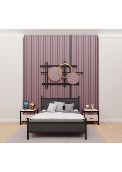 GM 305 MODERN ÇİFT KİŞİLİK AHŞAP METAL SİYAH ANTRASİT GRİ KARYOLA 160X200 fiyatları