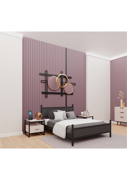 GM 305 MODERN ÇİFT KİŞİLİK AHŞAP METAL SİYAH ANTRASİT GRİ KARYOLA 150X200