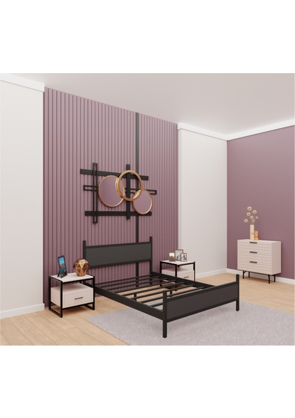 GM 305 MODERN ÇİFT KİŞİLİK AHŞAP METAL SİYAH ANTRASİT GRİ KARYOLA 150X200