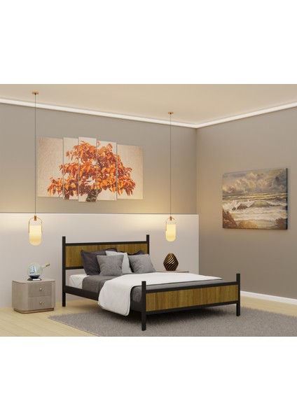 GM 305 MODERN ÇİFT KİŞİLİK AHŞAP METAL SİYAH ATLANTİK ÇAM KARYOLA 160X200