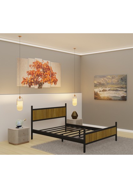 GM 305 MODERN ÇİFT KİŞİLİK AHŞAP METAL SİYAH ATLANTİK ÇAM KARYOLA 160X200