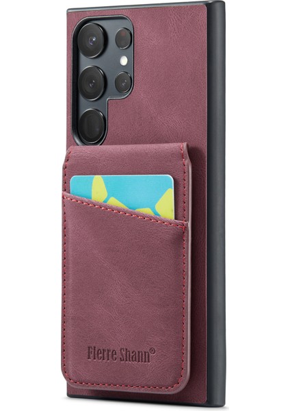 Samsung Galaxy S22 Ultra 5g Kart Yuvaları Deri + Tpu Telefon Kapağı Kickstand Case (Yurt Dışından)