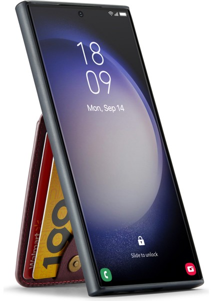 Samsung Galaxy S22 Ultra 5g Kart Yuvaları Deri + Tpu Telefon Kapağı Kickstand Case (Yurt Dışından)