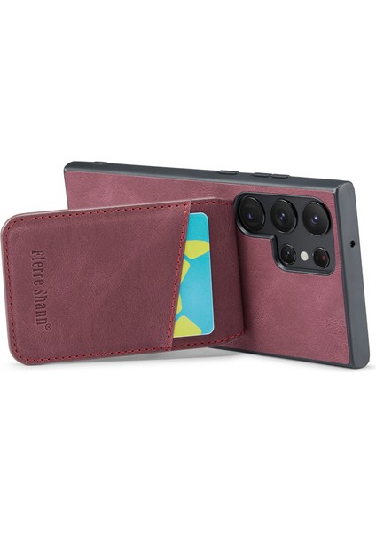 Samsung Galaxy S22 Ultra 5g Kart Yuvaları Deri + Tpu Telefon Kapağı Kickstand Case (Yurt Dışından)