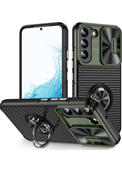 Samsung Galaxy S22 5g Pc+Tpu Kickstand Case Slayt Kamera Lens Koruyucu ile Telefon Kılıfı (Yurt Dışından)