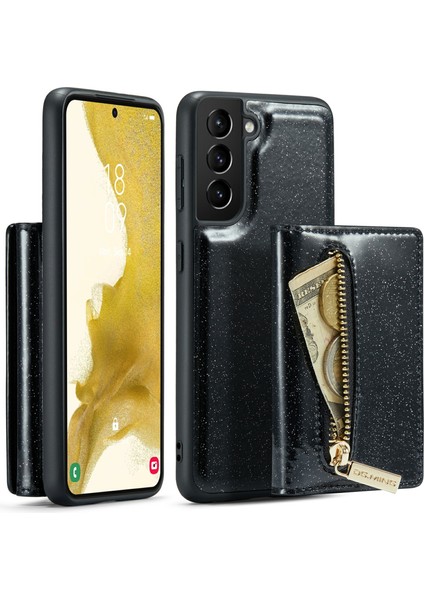 Samsung Galaxy S22 Plus 5g Glitter Bling Pu Deri Deri Manyetik Çıkarılabilir Kapak Pc+Tpu Kickstand Zipper Cep Cüzdan Telefon Kılıfı (Yurt Dışından)