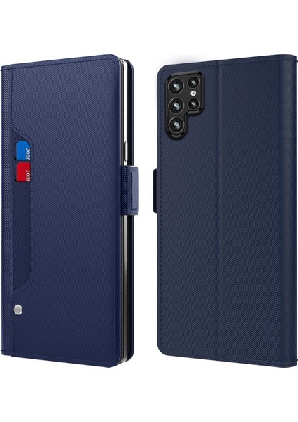 Samsung Galaxy S22 Ultra 5g Pu Deri Akıllı Telefon Kılıf Kartı Tutucu Stand Çift Manyetik Toka Anti-Drop Koruyucu Cep Telefonu Kapak Makyaj Aynalı (Yurt Dışından)