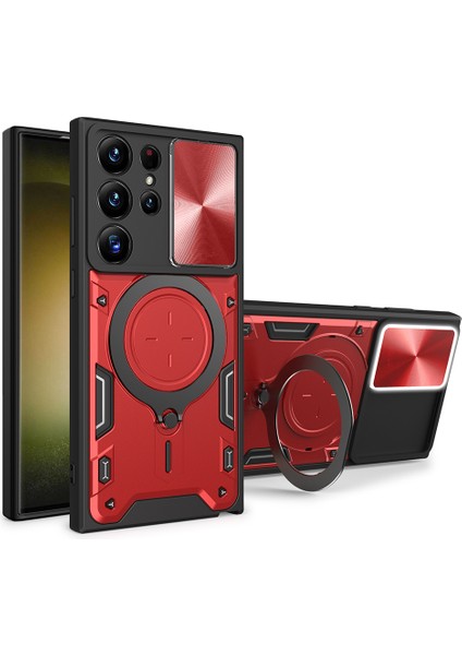 Samsung Galaxy S22 Ultra 5g Slayt Kamera Lid Pc + Tpu Arka Kapak Döndürülebilir Halka Kickstand Telefon Kasası Için (Yurt Dışından)