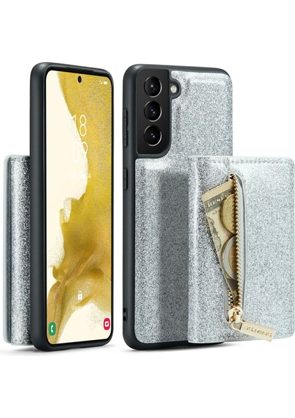 Samsung Galaxy S22 Plus 5g Glitter Bling Pu Deri Deri Manyetik Çıkarılabilir Kapak Pc+Tpu Kickstand Zipper Cep Cüzdan Telefon Kılıfı (Yurt Dışından)