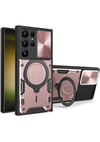 Samsung Galaxy S22 Ultra 5g Slayt Kamera Lid Pc + Tpu Arka Kapak Döndürülebilir Halka Kickstand Telefon Kasası Için (Yurt Dışından)
