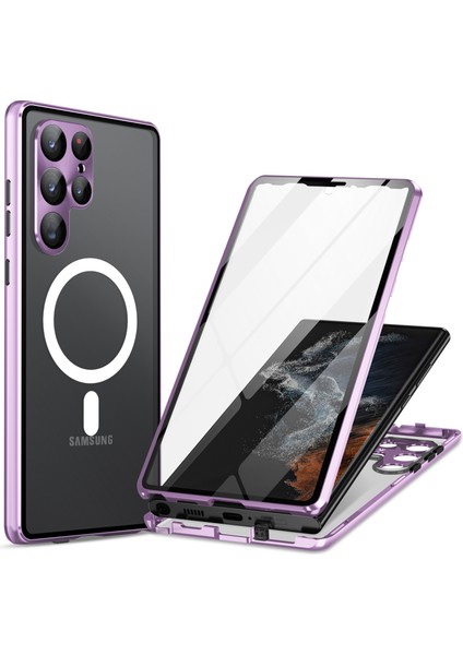 Samsung Galaxy S22 Ultra 5g Telefon Kılıfı Mat Pc+ Metal+ Çift Taraflı Temperli Cam Manyetik Kapak (Yurt Dışından)