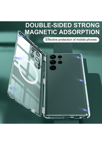 Samsung Galaxy S22 Ultra 5g Telefon Kılıfı Mat Pc+ Metal+ Çift Taraflı Temperli Cam Manyetik Kapak (Yurt Dışından)