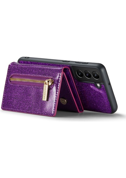 Samsung Galaxy S22 5g Işıltılı Pu Deri Kaplı Pc+Tpu Cüzdan Kasası Manyetik Çıkarılabilir Kickstand Fermuar Cep Telefonu Kapağı (Yurt Dışından) modelleri