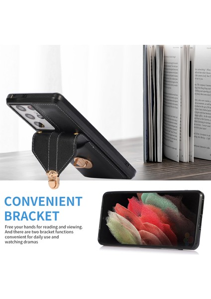 Samsung Galaxy S22 Ultra 5g Kart Tutucu Kickstand Pu Deri+Tpu Kılıfı Omuz Kayışı ile Telefon Kapağı (Yurt Dışından) modelleri