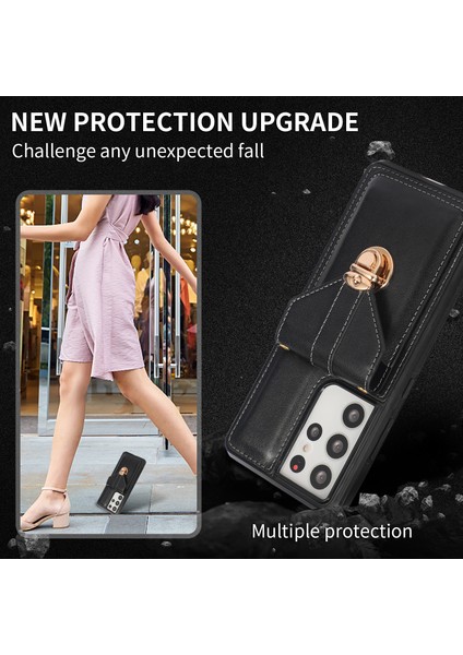 Samsung Galaxy S22 Ultra 5g Kart Tutucu Kickstand Pu Deri+Tpu Kılıfı Omuz Kayışı ile Telefon Kapağı (Yurt Dışından) indirimleri